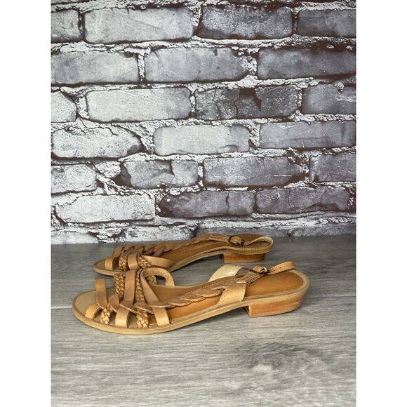 Coasters 2684 Brown Leather Braided Strappy Heel Sandals Women Sz 7M US/38EU - Picture 1 of 16